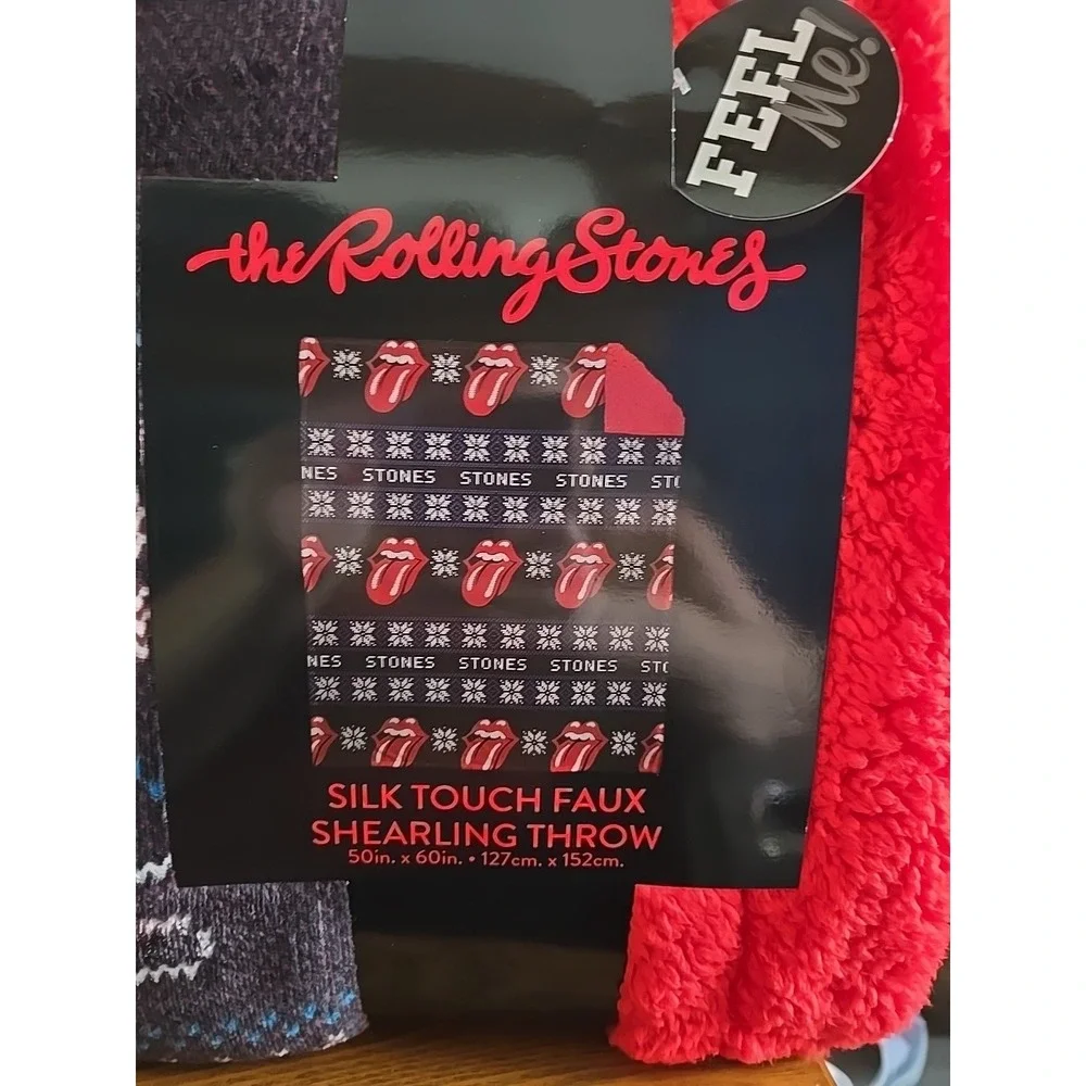 NEW The Rolling Stones‎ Holiday Sweater Sherpa Lined THROW BLANKET 50in x 60 in